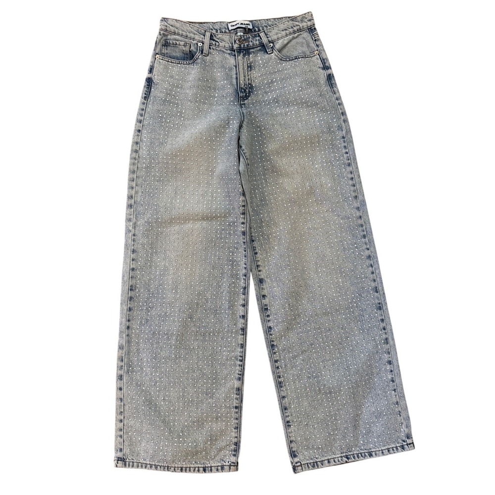 DKNY Jeans Wide Leg Women Light Blue Excellent Rhinestone Studded‎ SIZE 29
